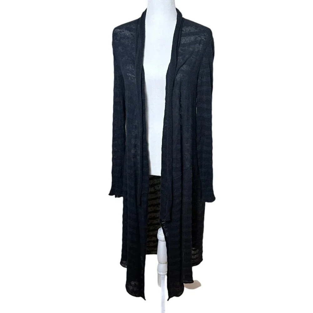 FREE PEOPLE Sheer Stripe Duster Long Line Open Cardigan Sweater - medium
